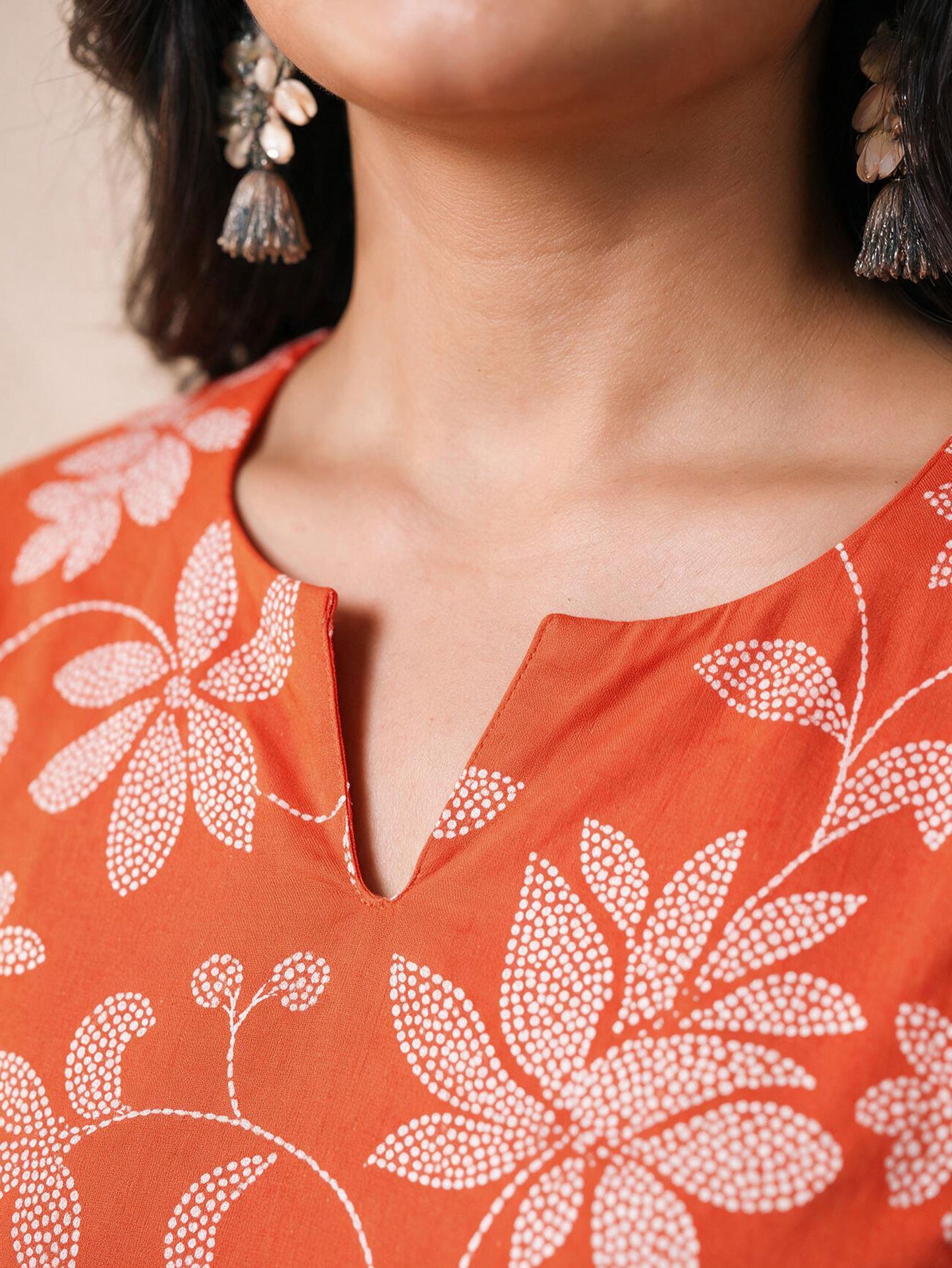 Soft Cotton Bandhani Straight Orange Kurta
