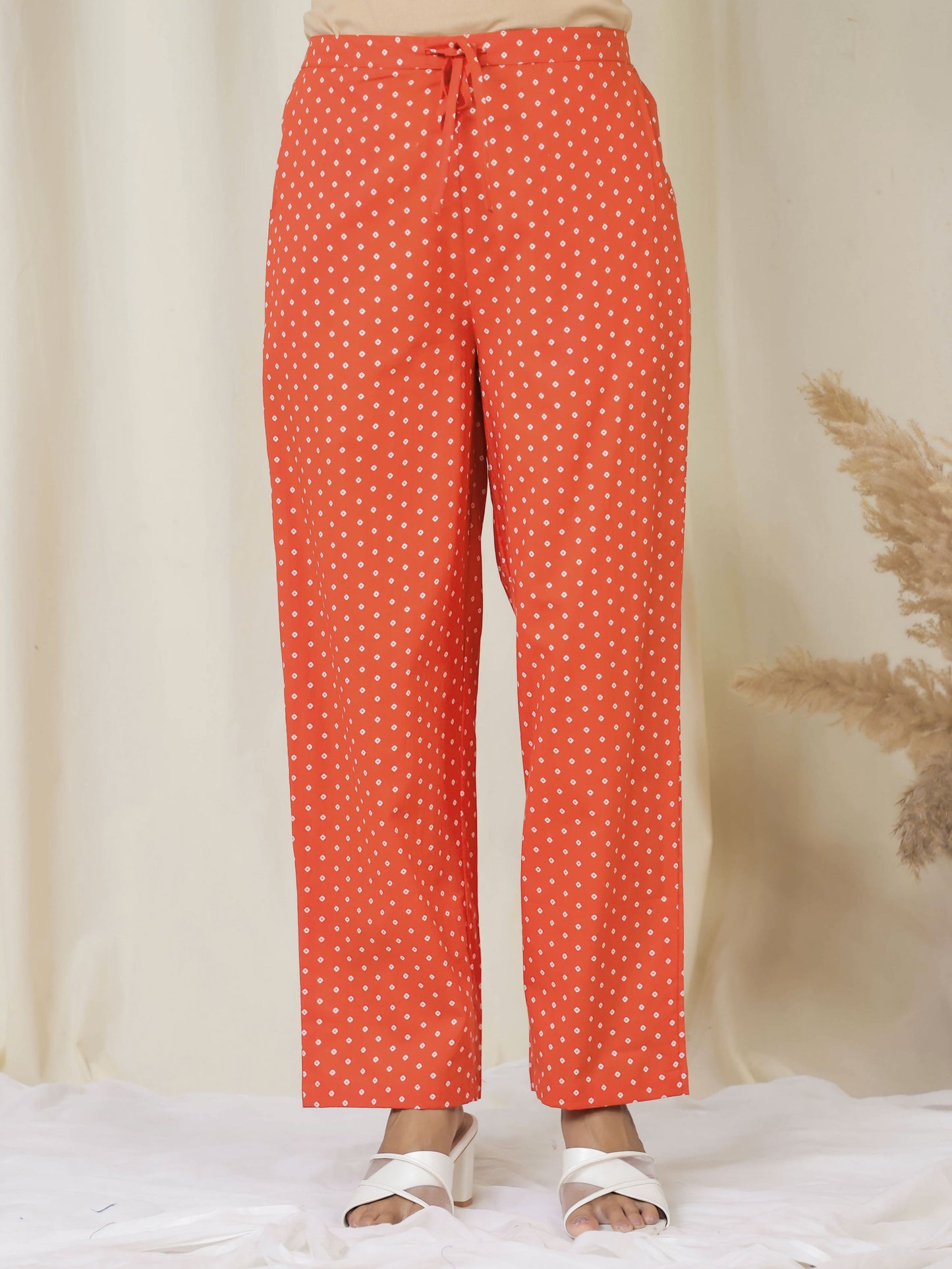 Soft Cotton Bandhani Orange Straight Trousers
