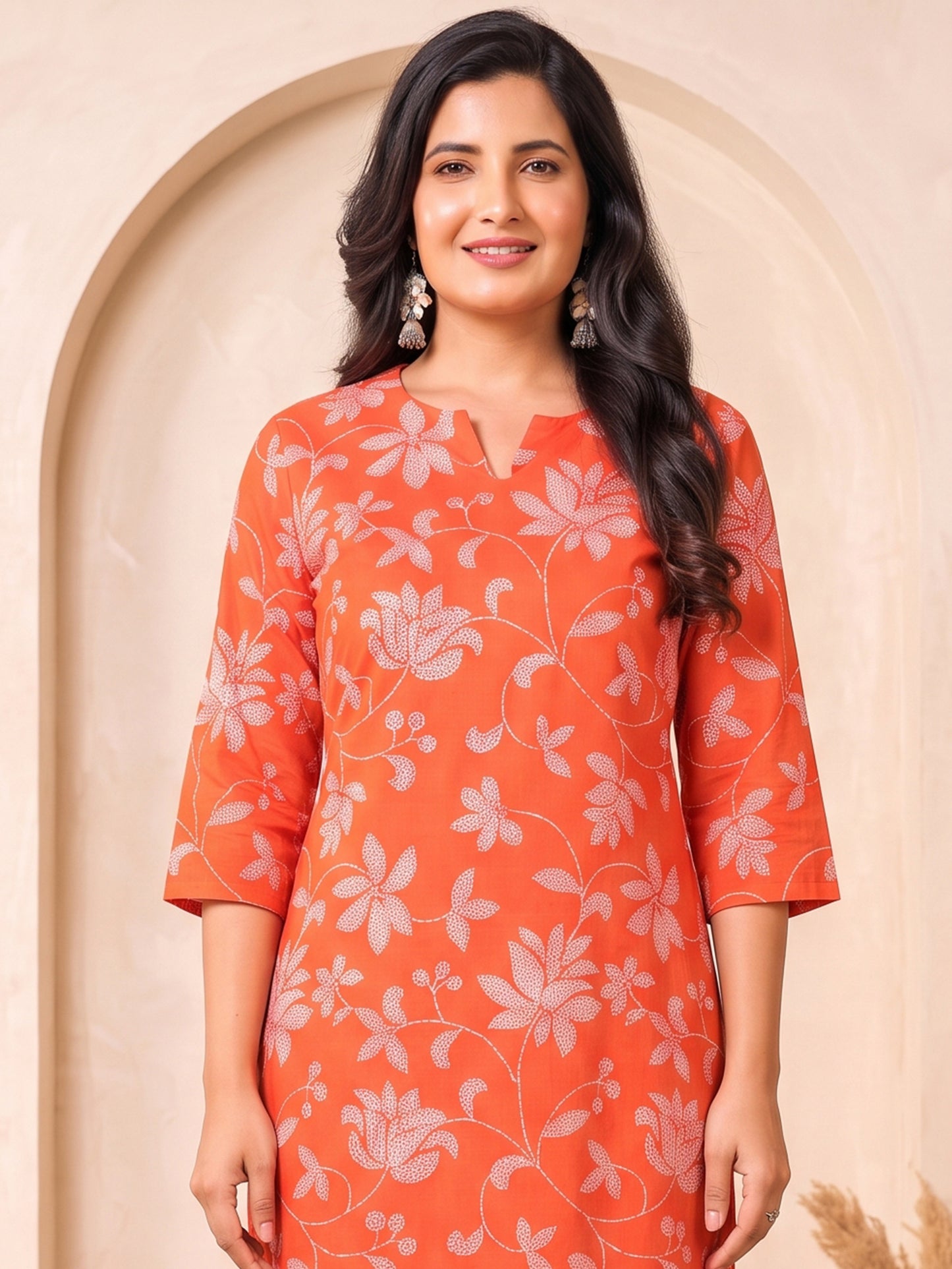 Soft Cotton Bandhani Straight Orange Kurta
