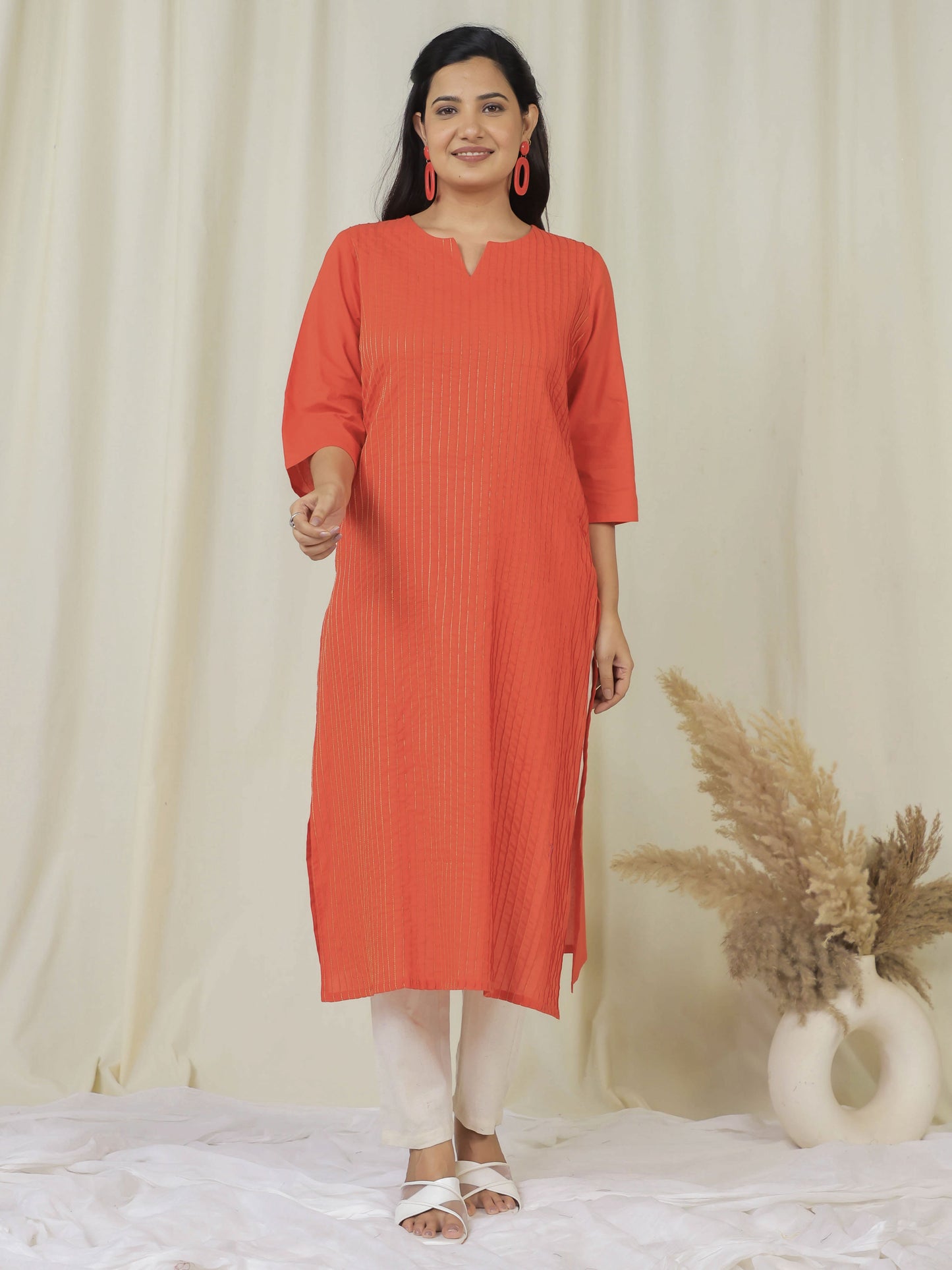 Soft Cotton Solid Straight Orange Kurta