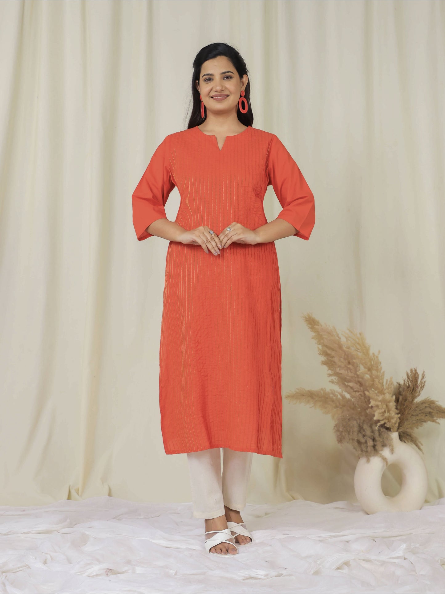 Soft Cotton Solid Straight Orange Kurta