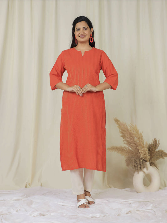 Soft Cotton Solid Straight Orange Kurta