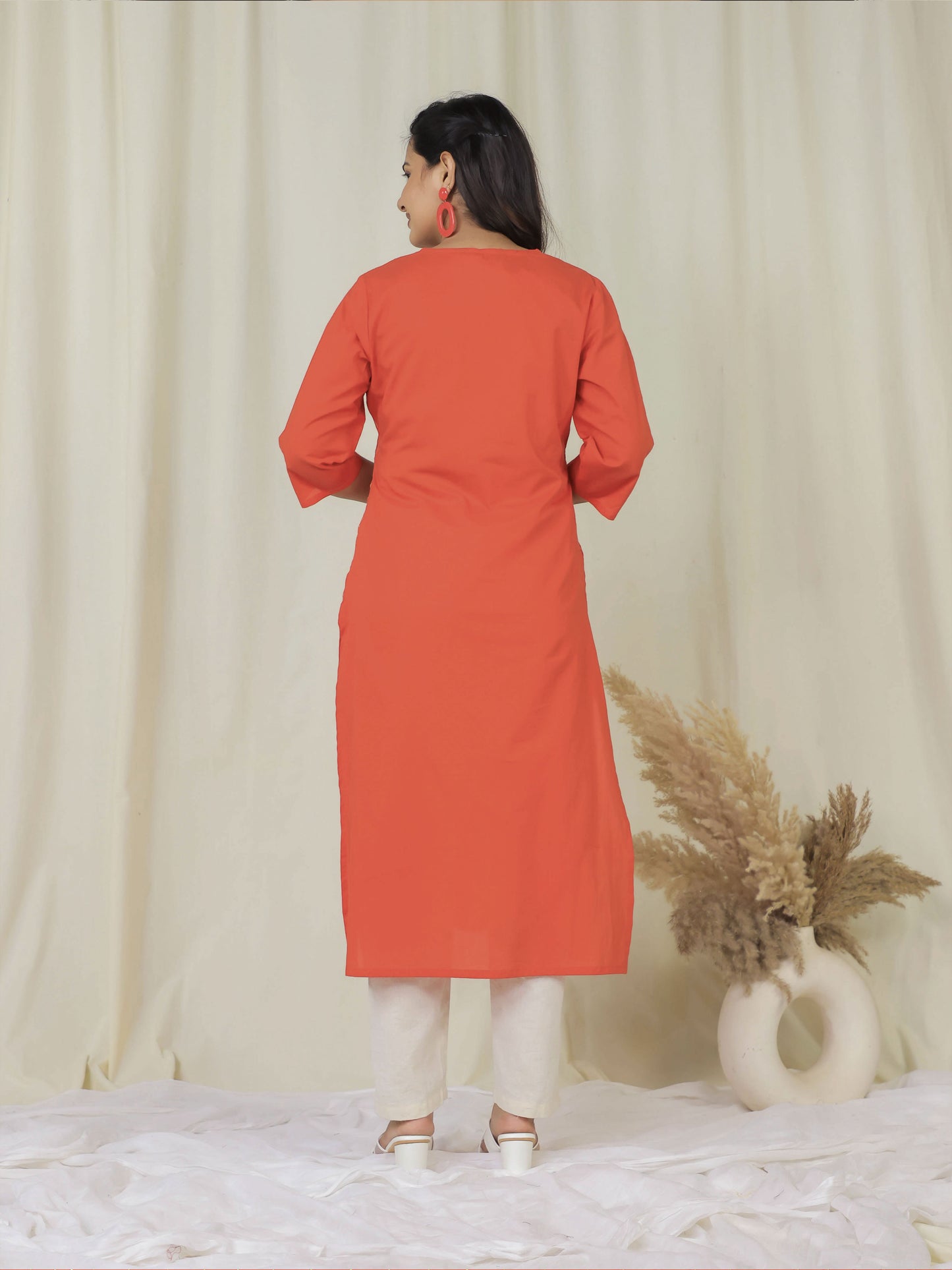 Soft Cotton Solid Straight Orange Kurta