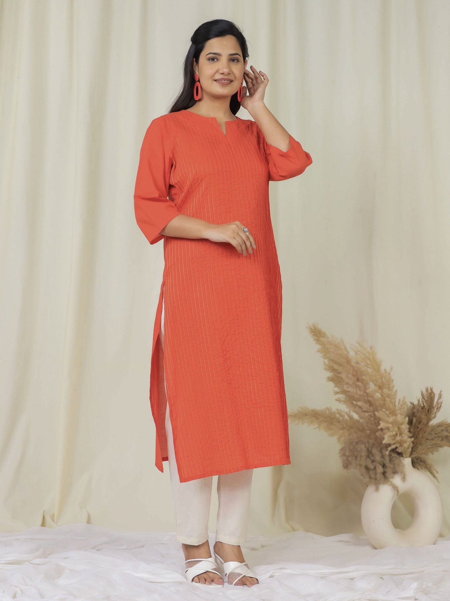 Soft Cotton Solid Straight Orange Kurta