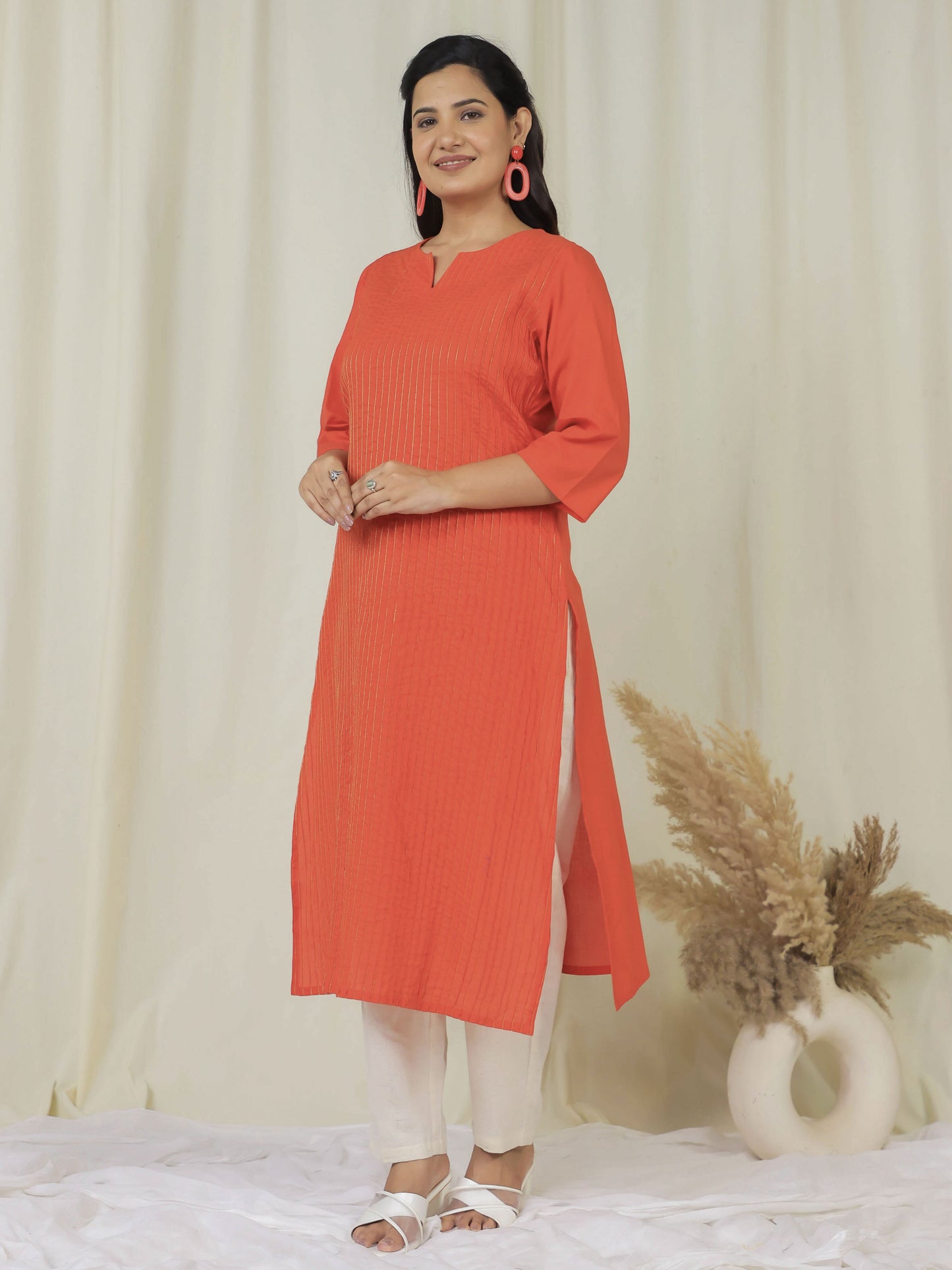 Soft Cotton Solid Straight Orange Kurta