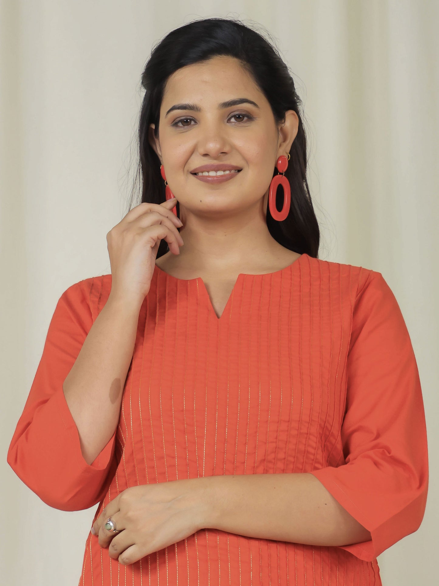 Soft Cotton Solid Straight Orange Kurta