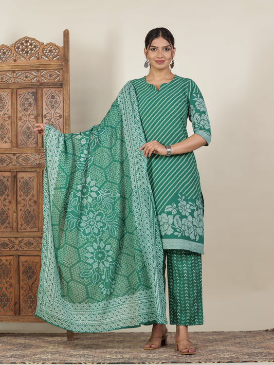 Cotton Voile Bandhani Green Dupatta
