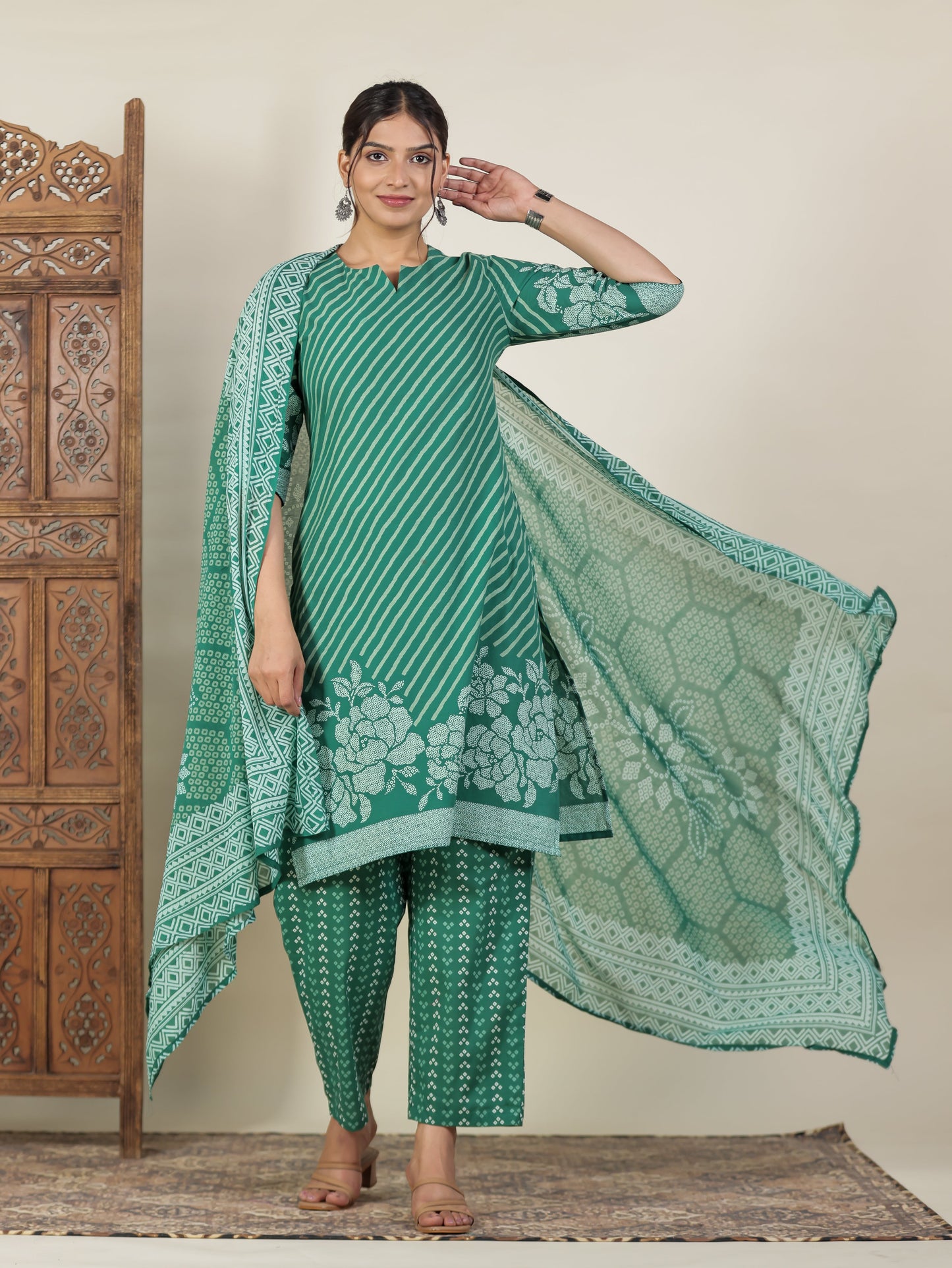 Cotton Voile Bandhani Green Dupatta
