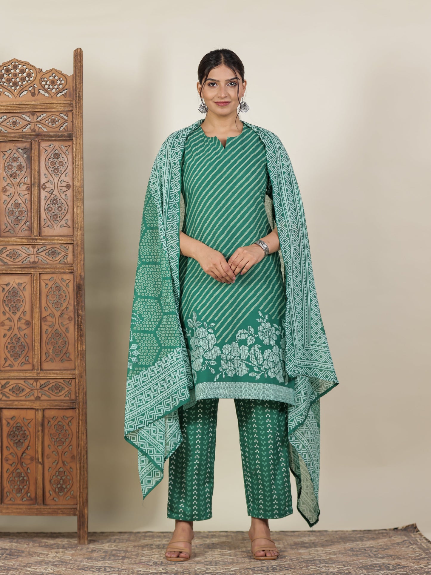 Cotton Voile Bandhani Green Dupatta