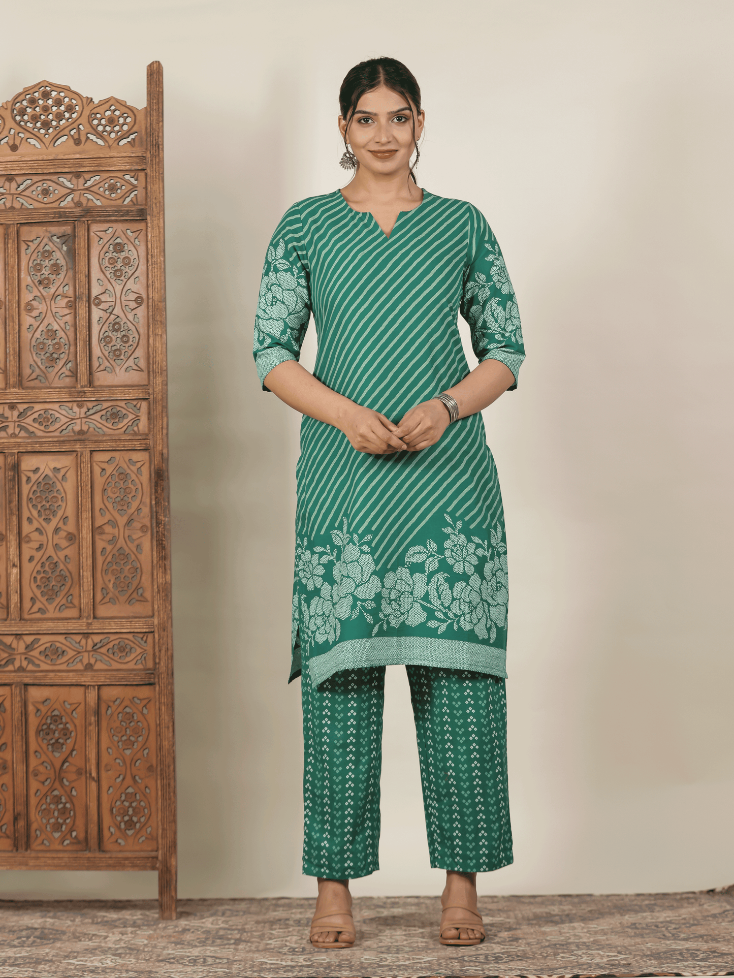 Soft Cotton Bandhani Straight Green Kurta