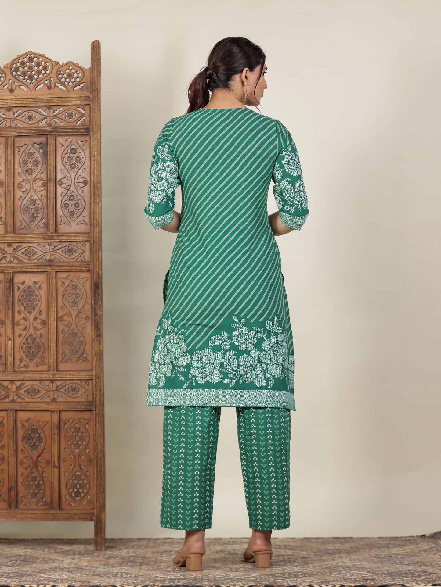 Soft Cotton Bandhani Straight Green Kurta
