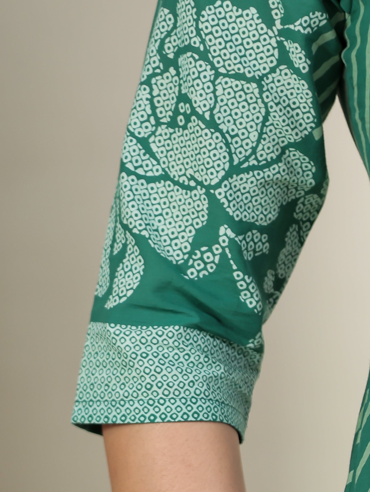 Soft Cotton Bandhani Straight Green Kurta