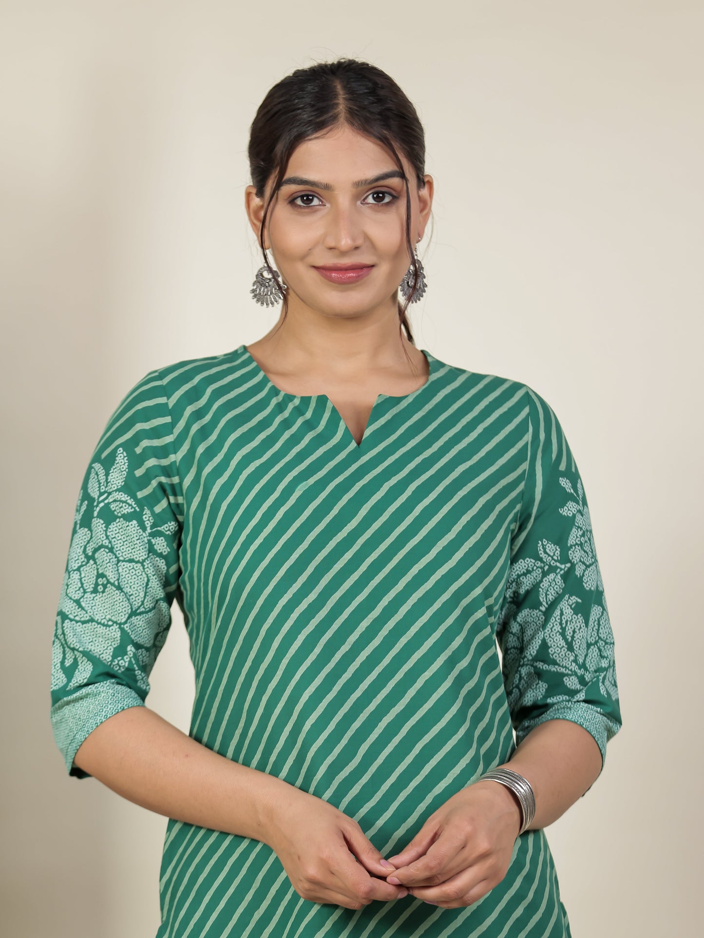 Soft Cotton Bandhani Straight Green Kurta