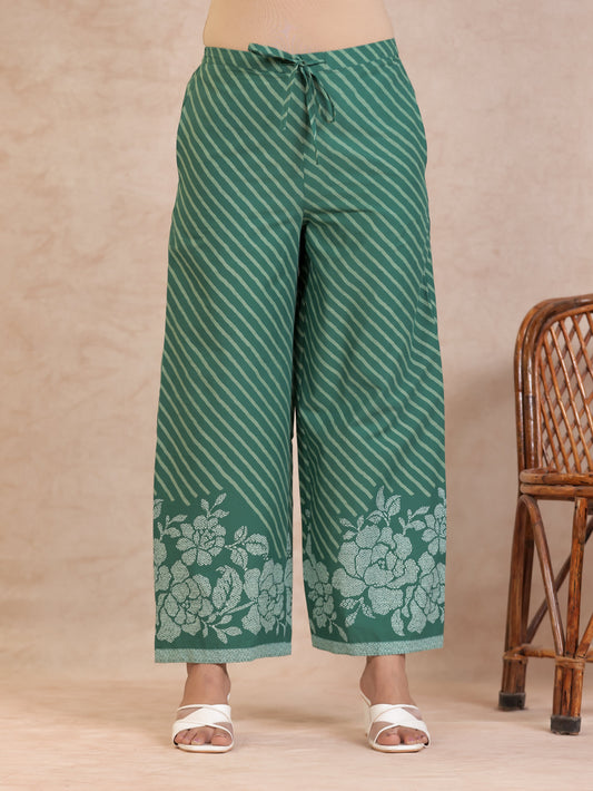 Soft Cotton Bandhani Green Palazzo