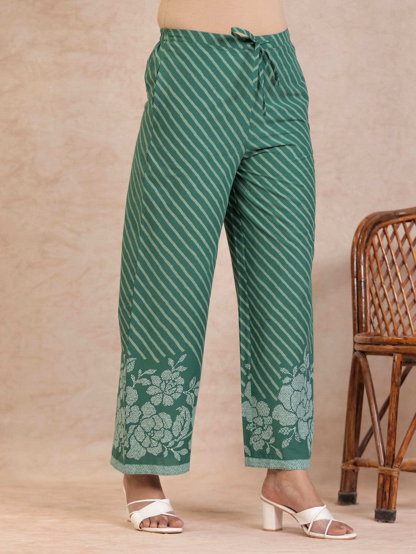 Soft Cotton Bandhani Green Palazzo