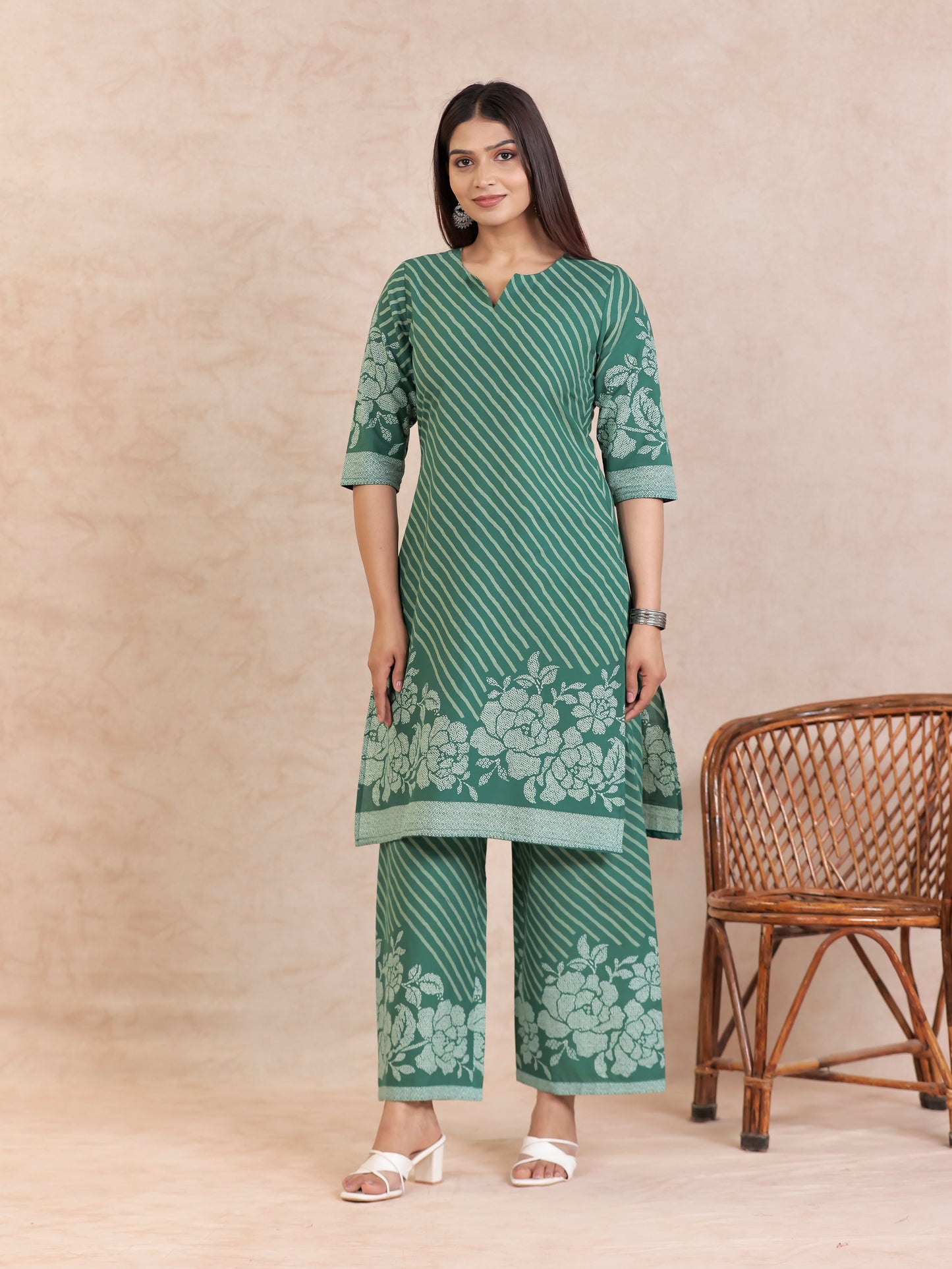 Soft Cotton Bandhani Straight Green Kurta