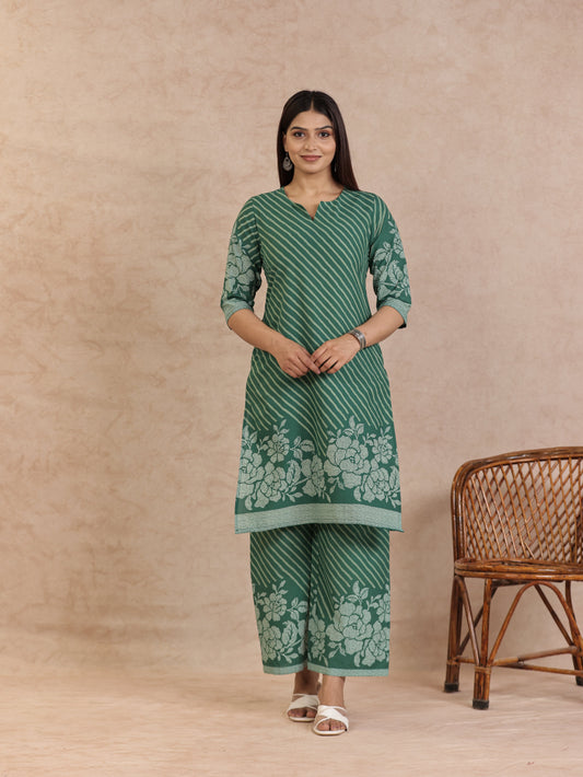 Soft Cotton Bandhani Straight Green Kurta