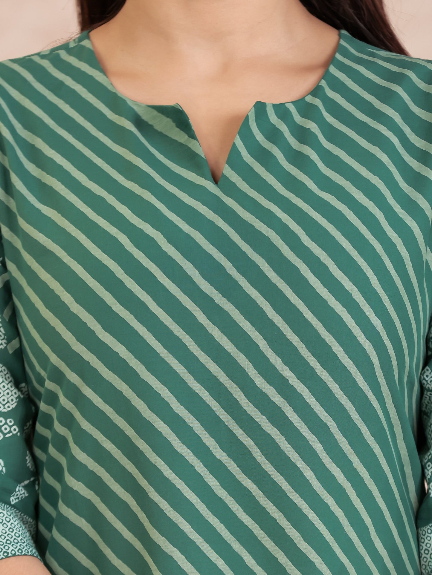 Soft Cotton Bandhani Straight Green Kurta