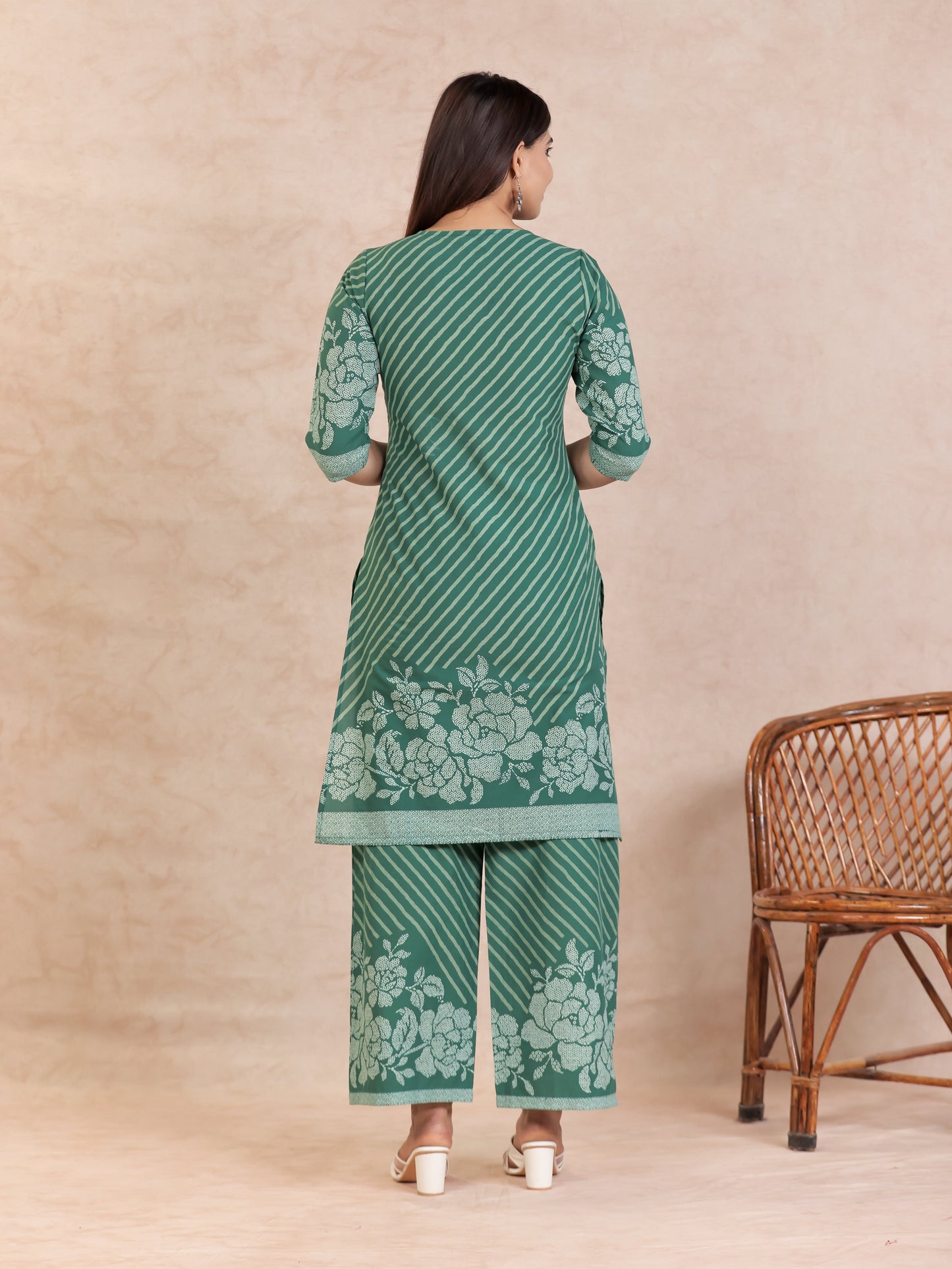 Soft Cotton Bandhani Straight Green Kurta