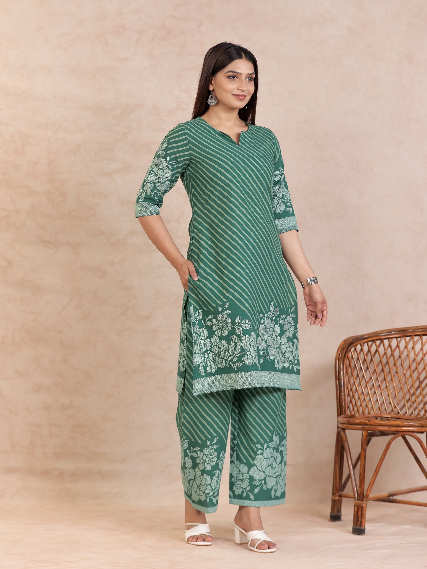 Soft Cotton Bandhani Straight Green Kurta