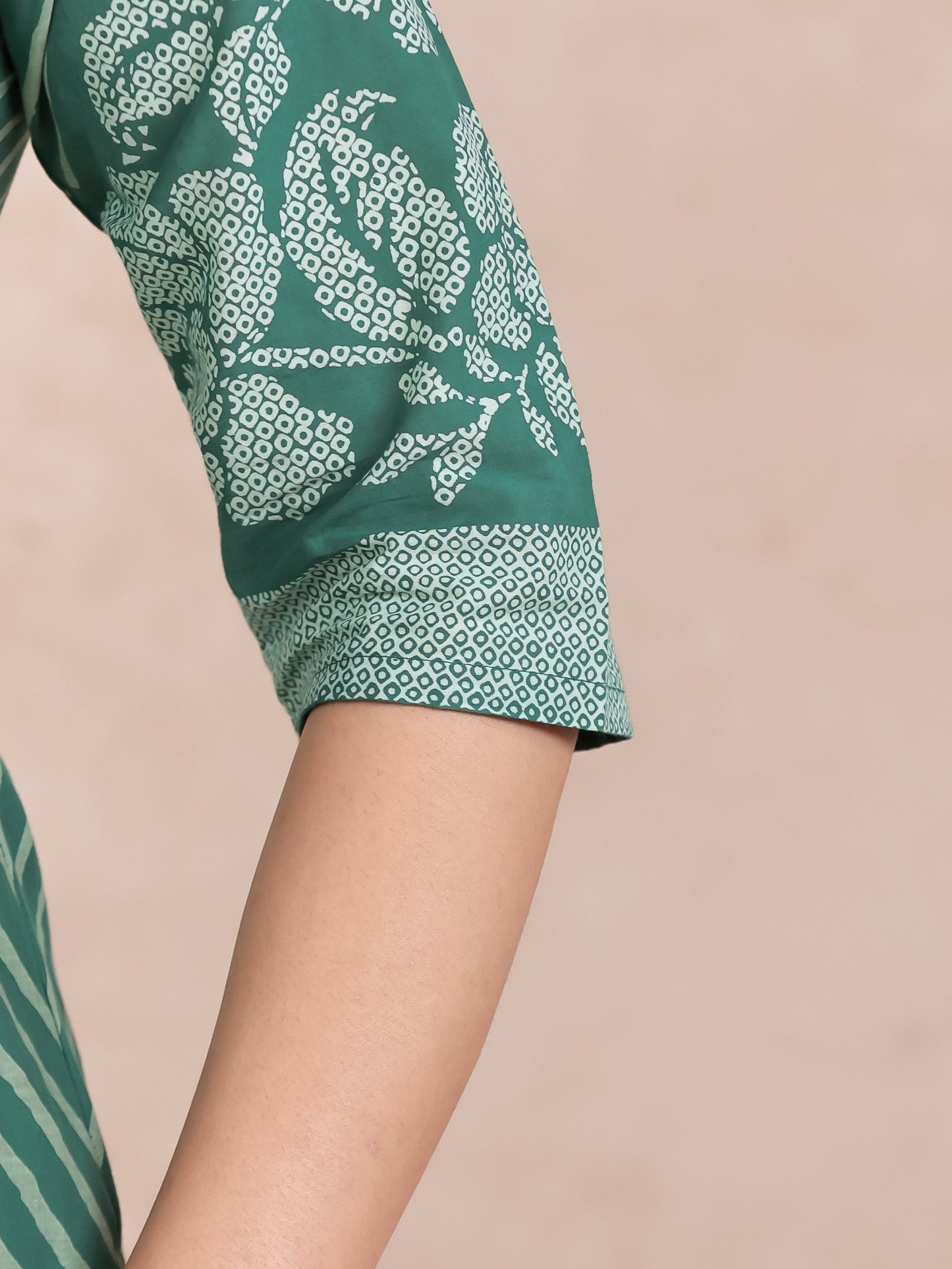 Soft Cotton Bandhani Straight Green Kurta