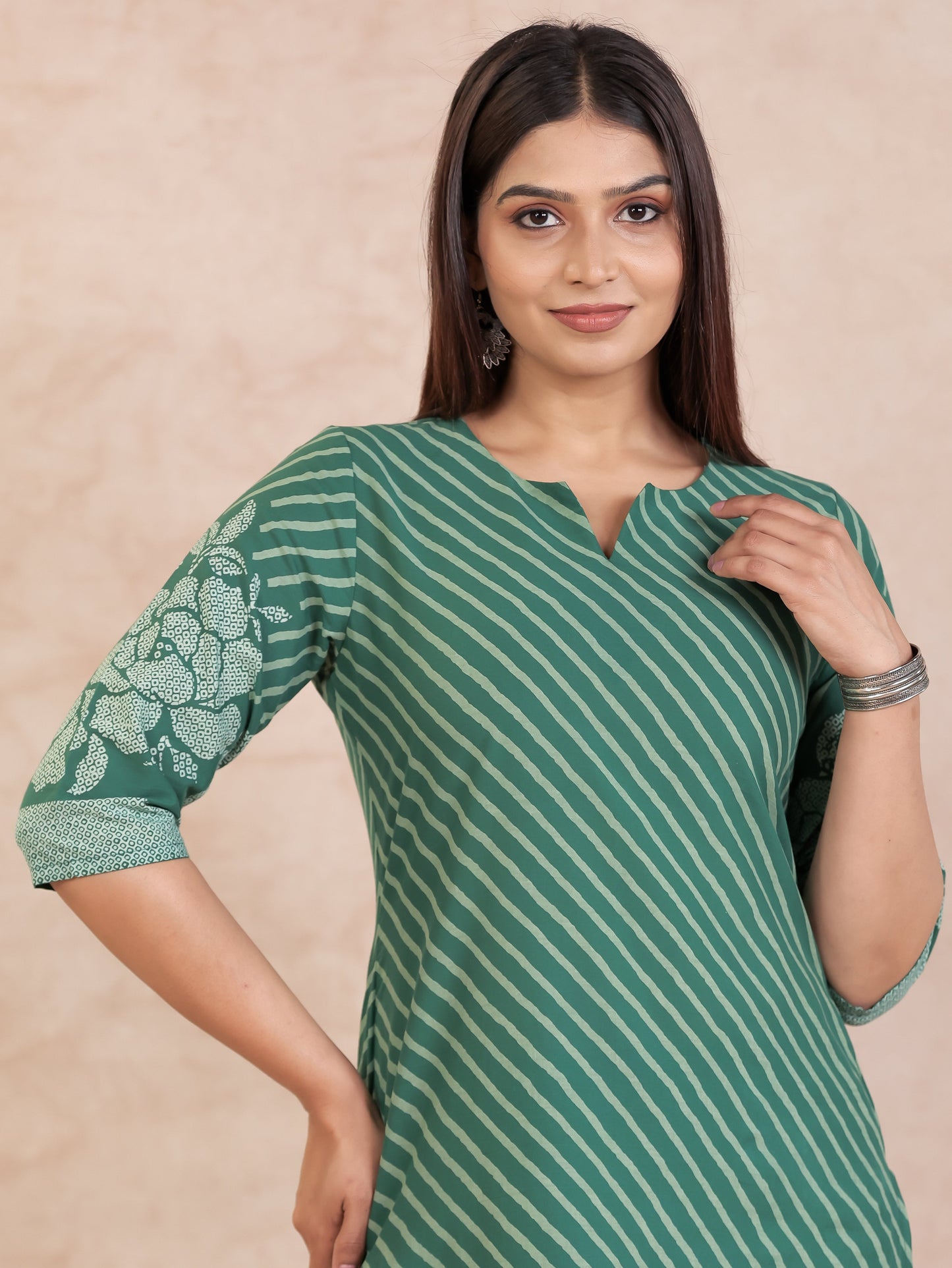 Soft Cotton Bandhani Straight Green Kurta