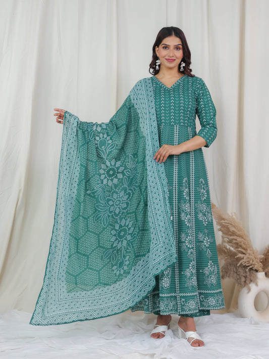 Cotton Voile Bandhani Green Dupatta