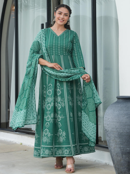 Cotton Voile Bandhani Green Dupatta