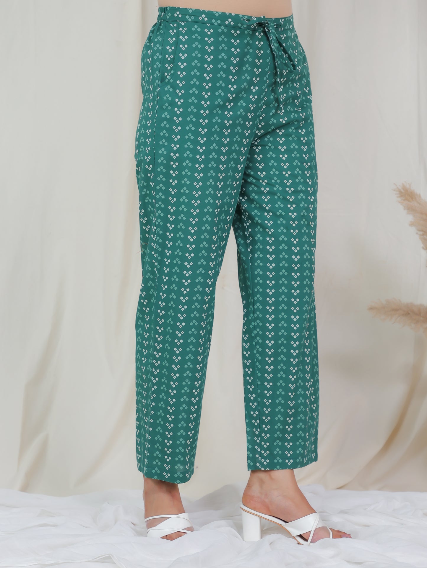 Soft Cotton Bandhani Angrakha Green Kurta