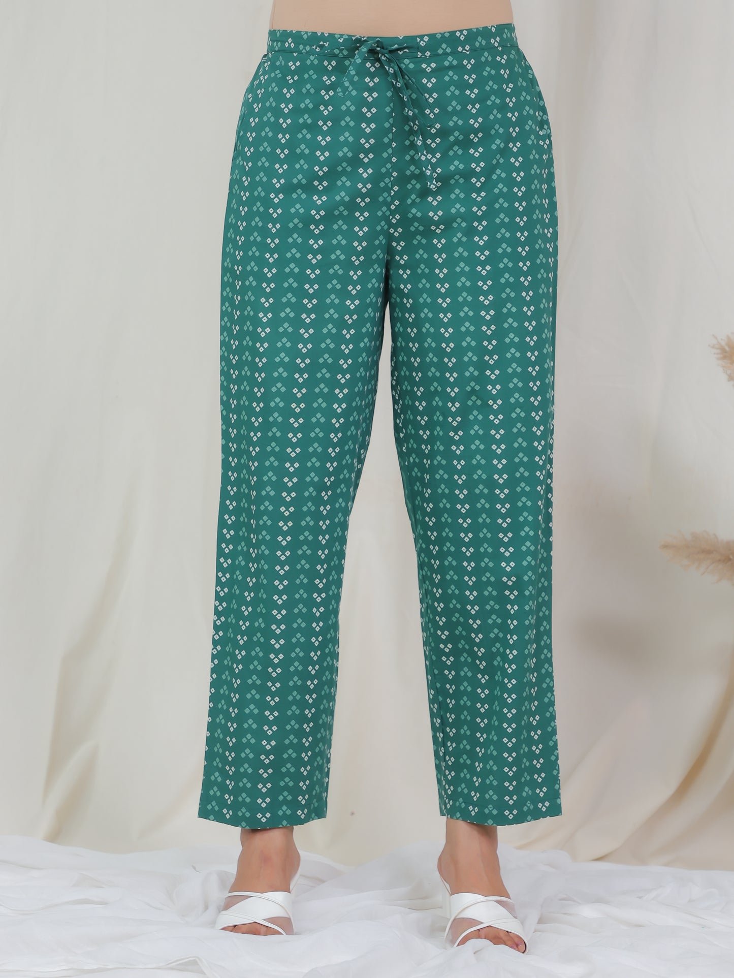 Soft Cotton Bandhani Angrakha Green Kurta