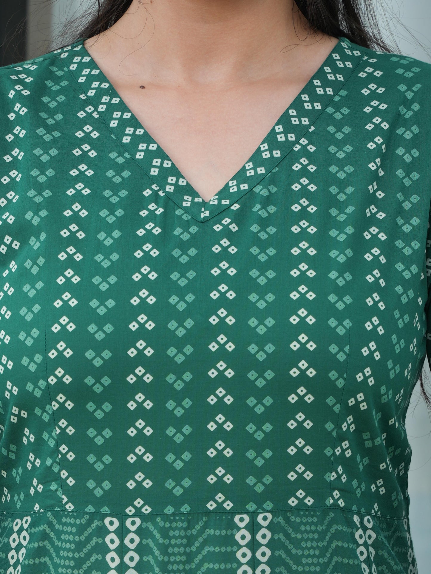 Soft Cotton Bandhani Angrakha Green Kurta