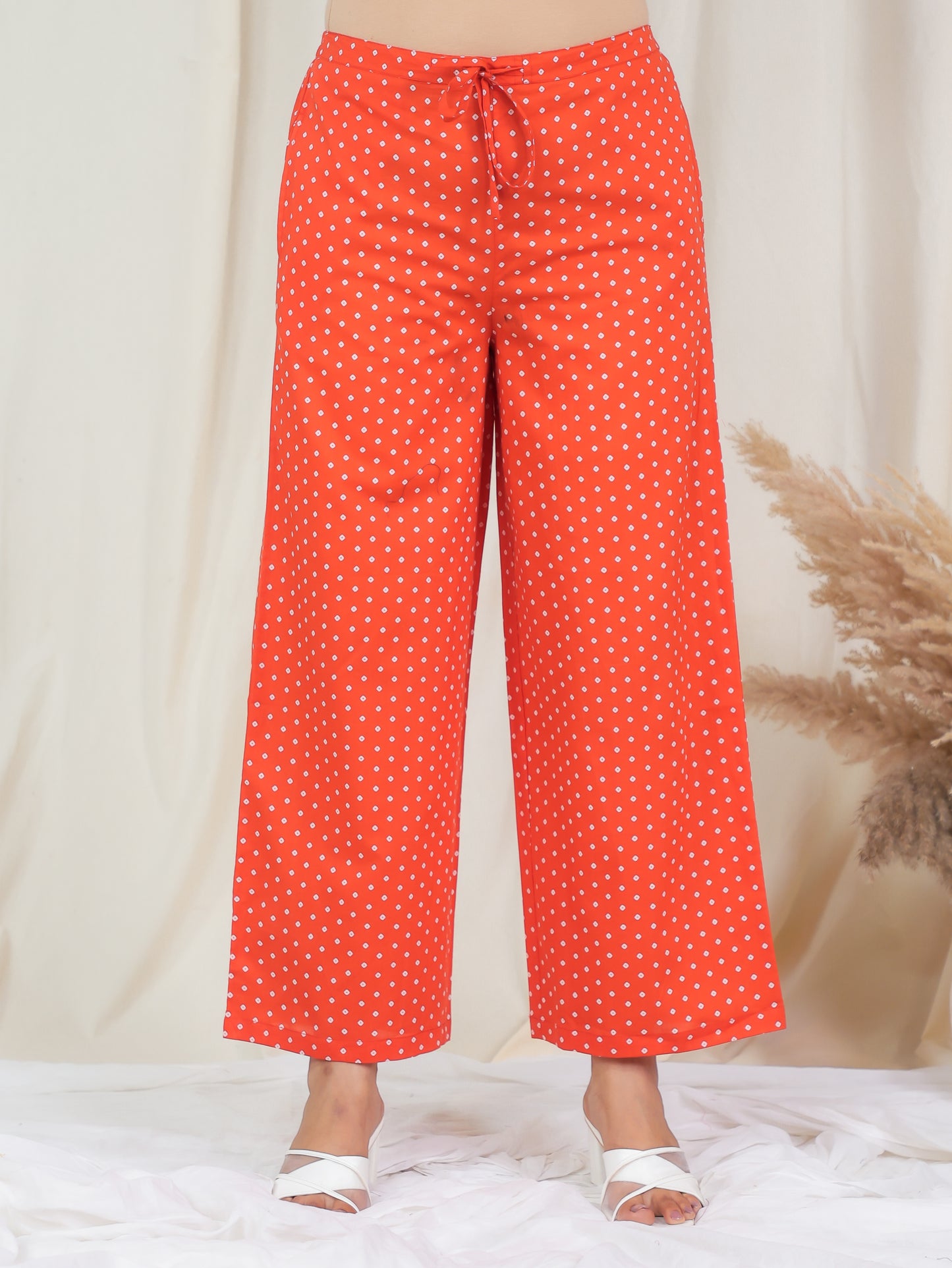 Soft Cotton Bandhani Orange Flared Trousers
