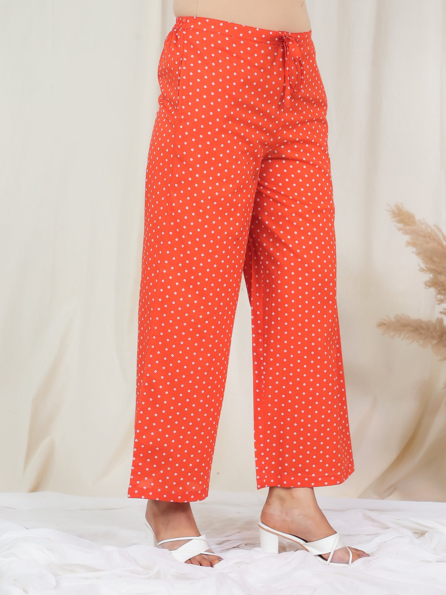Soft Cotton Bandhani Orange Flared Trousers