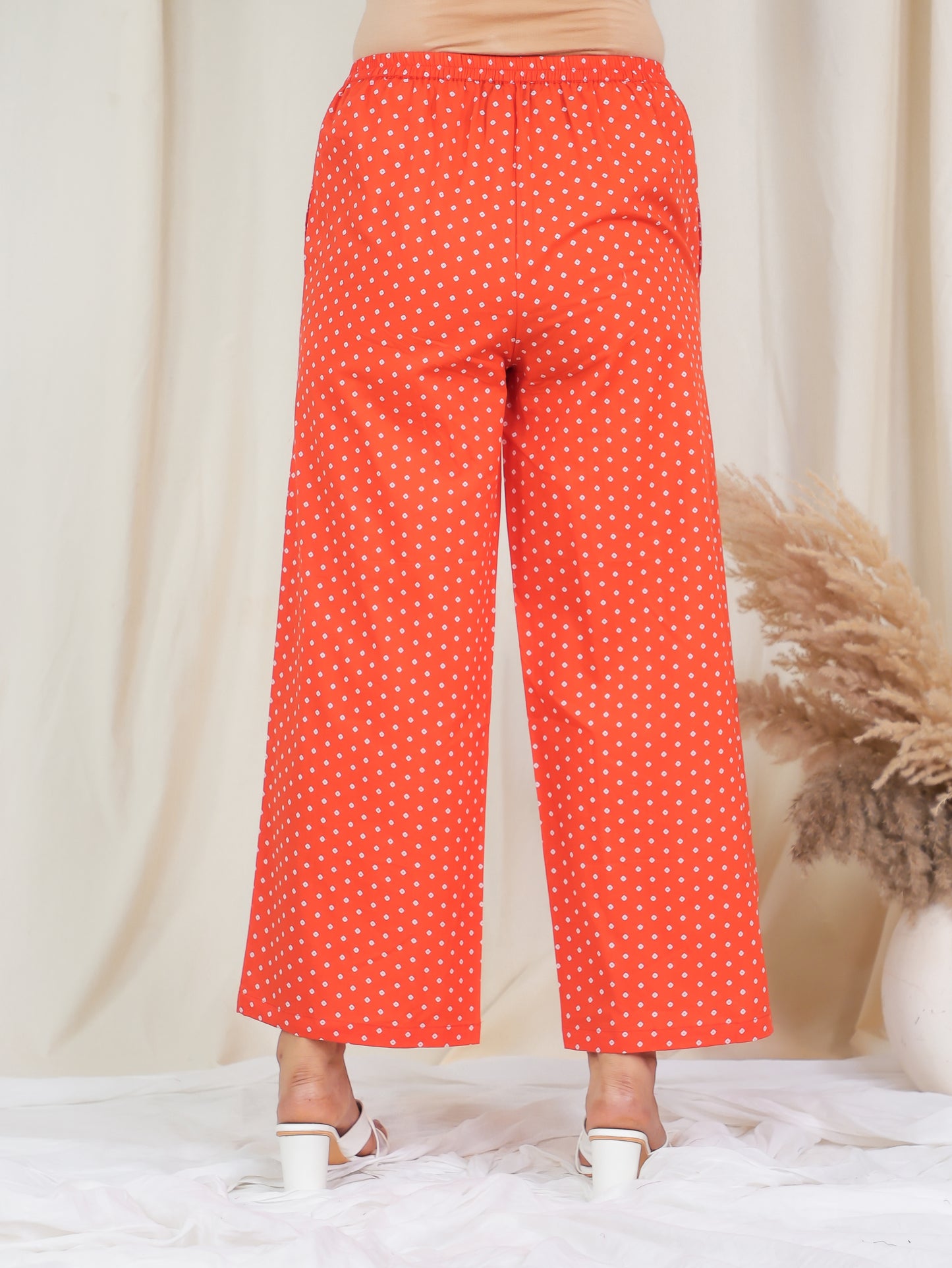Soft Cotton Bandhani Orange Flared Trousers