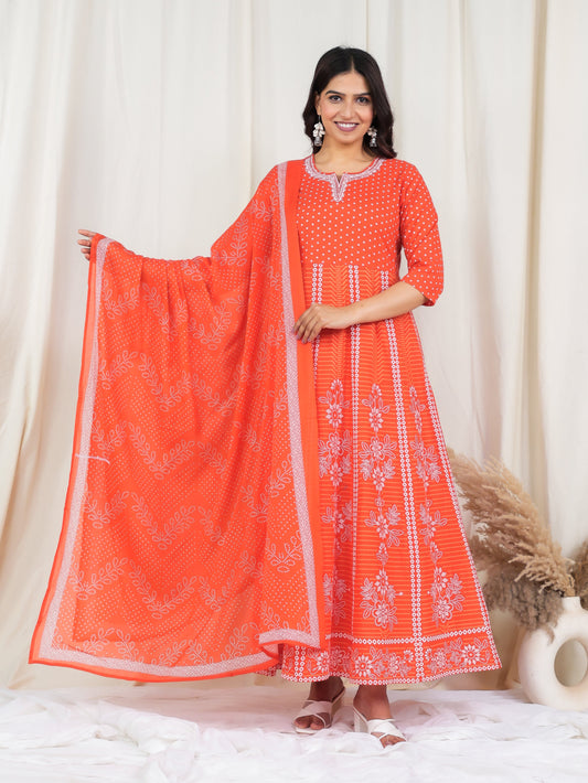 Cotton Voile Bandhani Orange Dupatta
