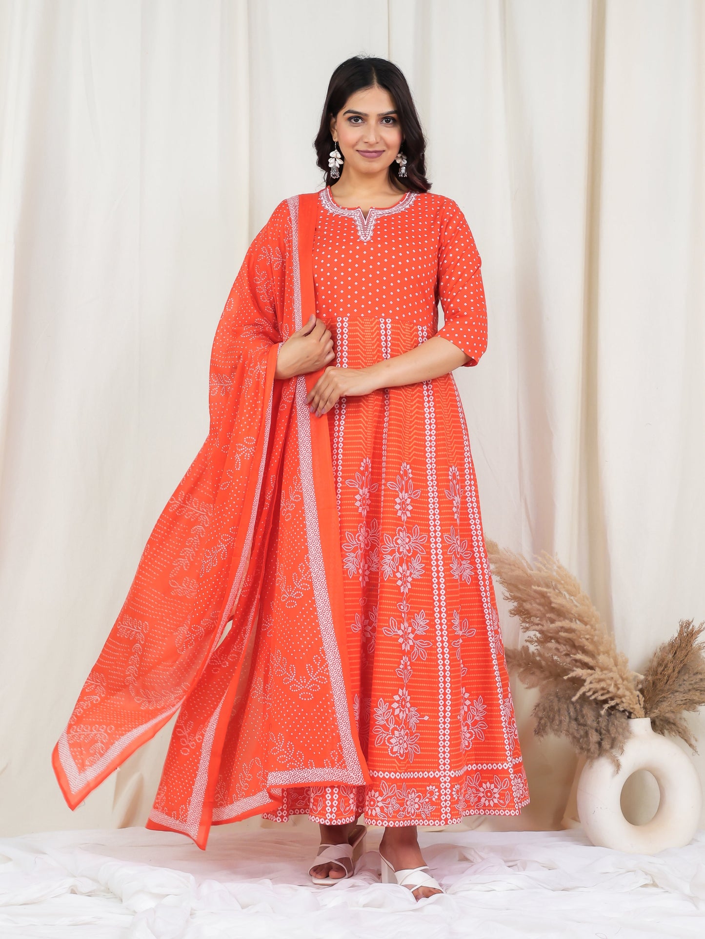 Cotton Voile Bandhani Orange Dupatta