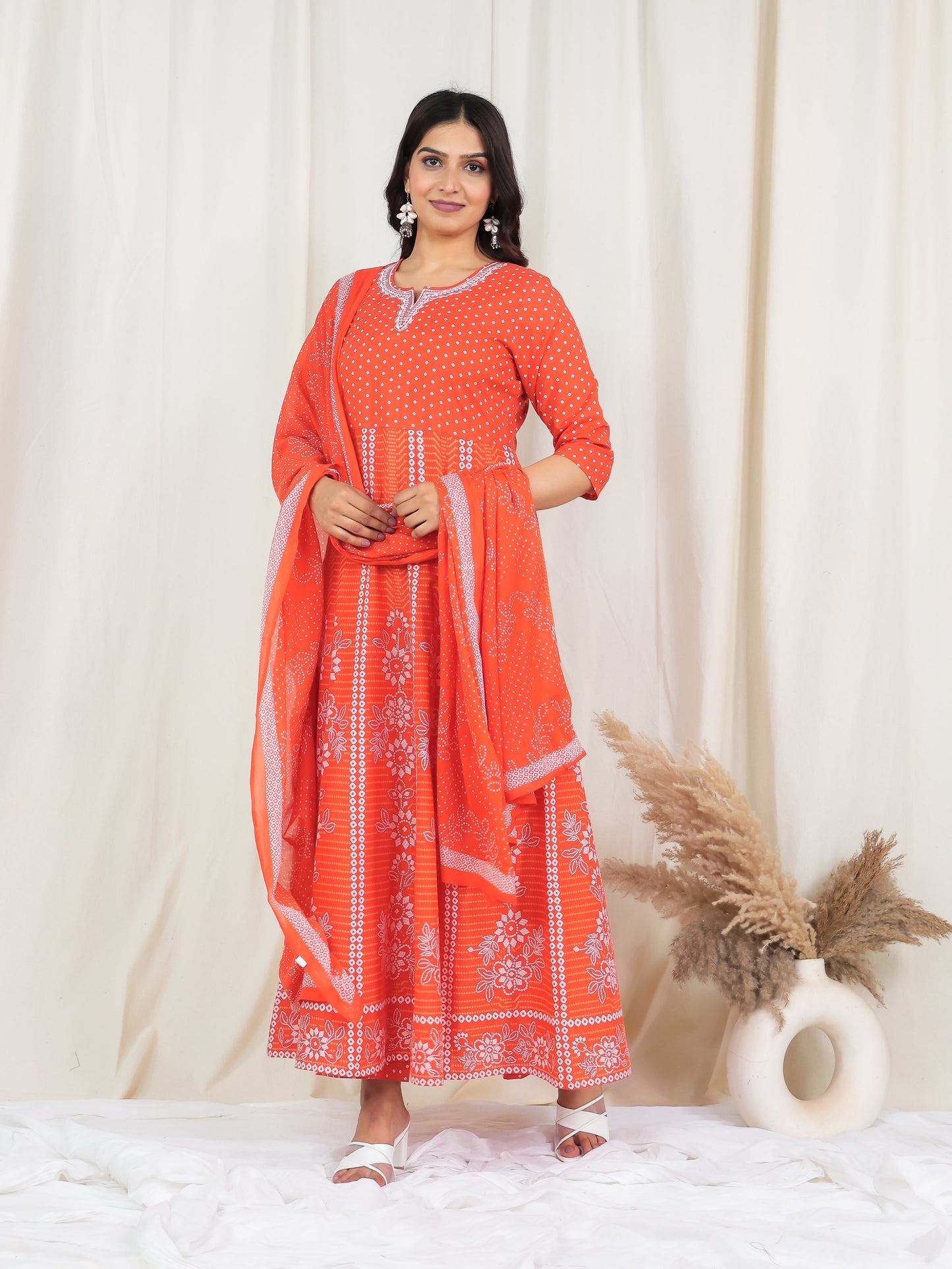 Cotton Voile Bandhani Orange Dupatta