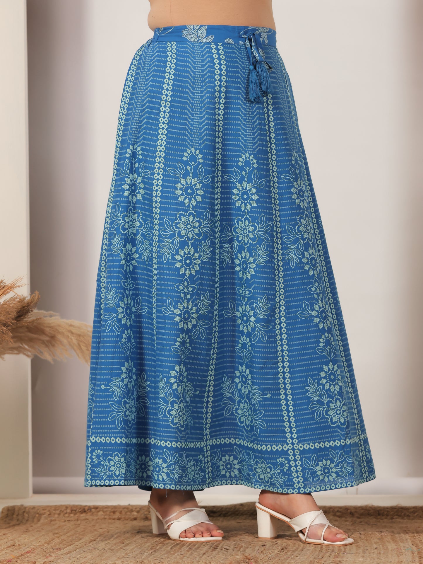 Soft Cotton Bandhani Straight Blue Kurta