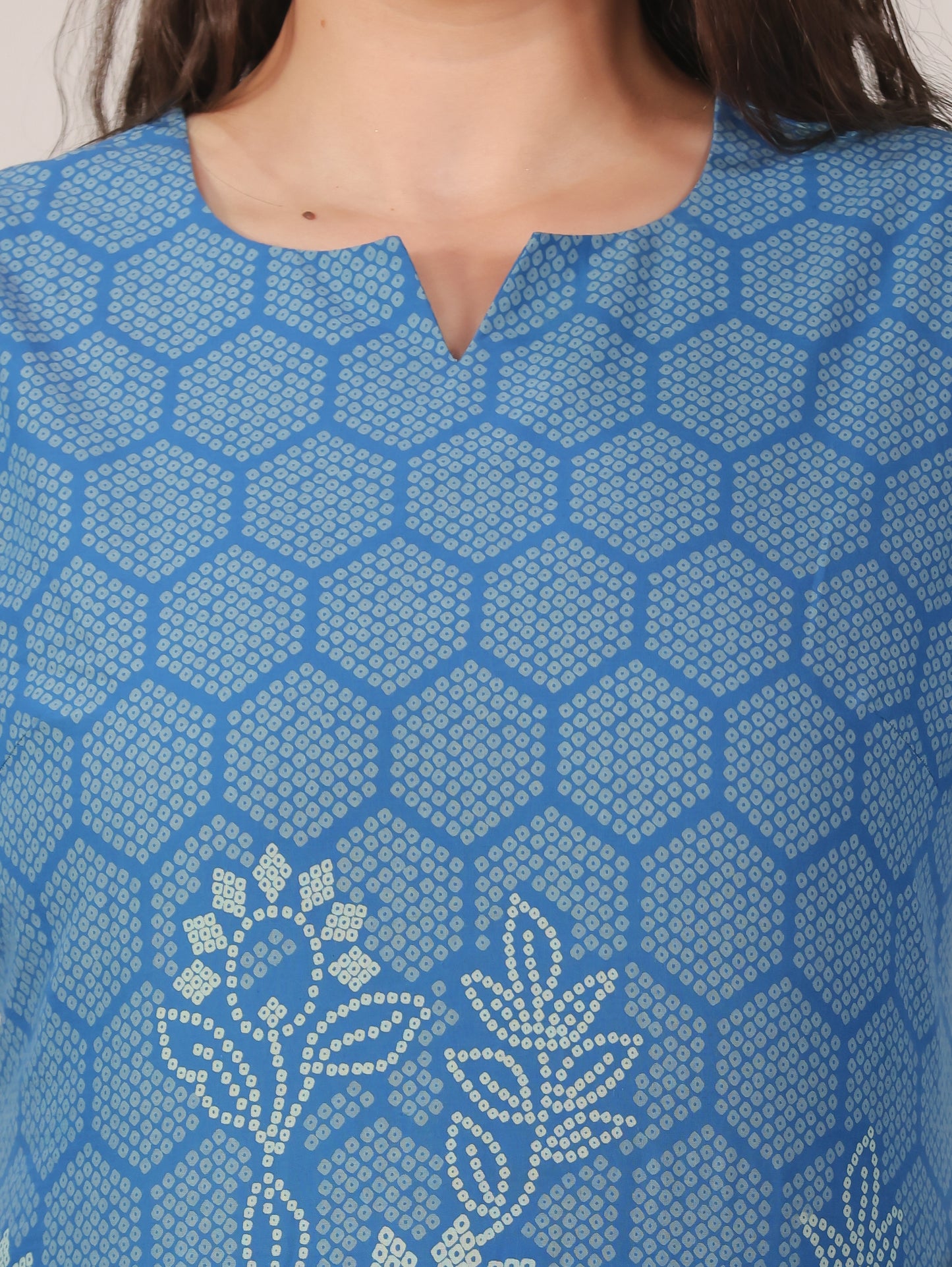 Soft Cotton Bandhani Straight Blue Kurta