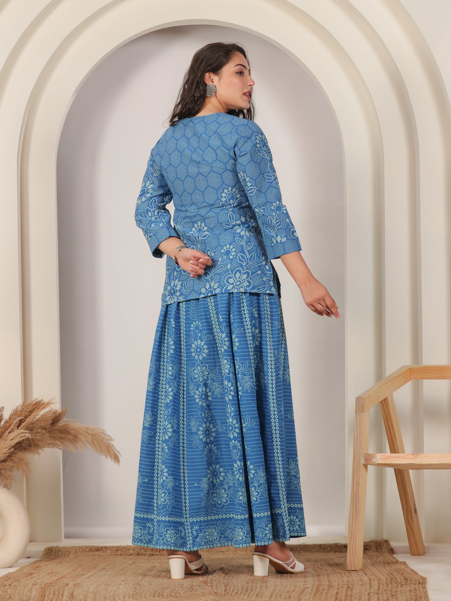 Soft Cotton Bandhani Straight Blue Kurta