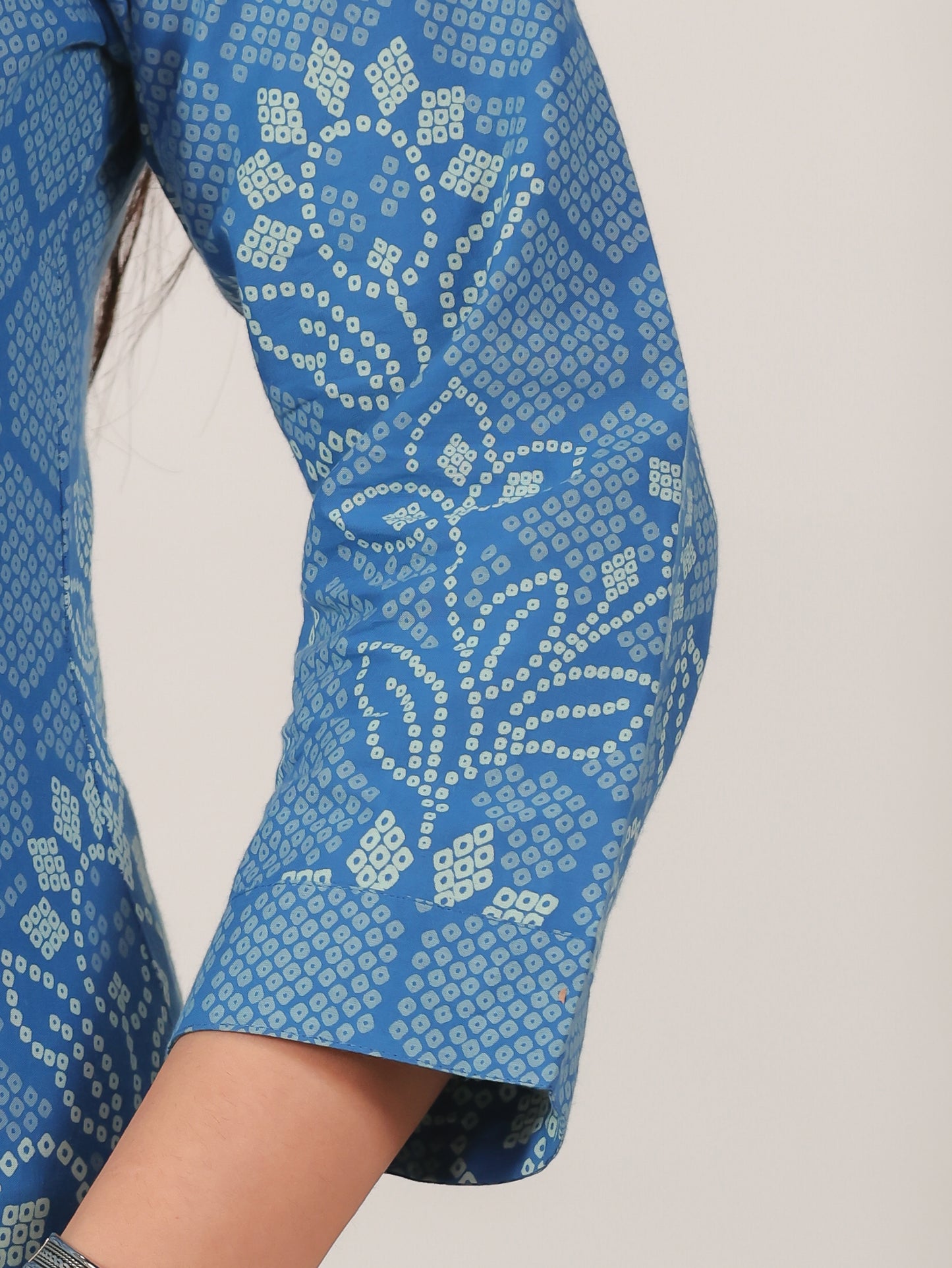 Soft Cotton Bandhani Straight Blue Kurta
