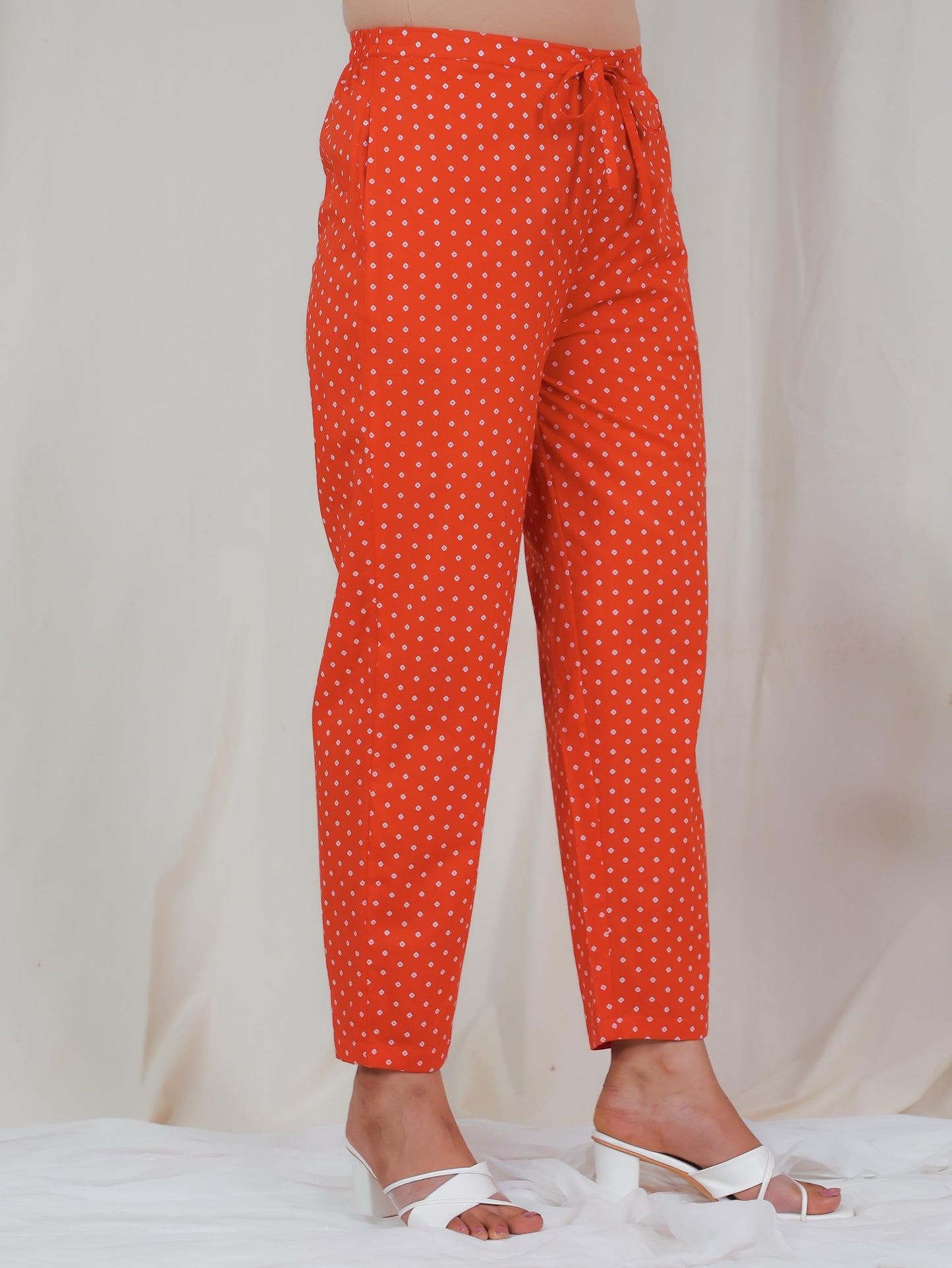 Soft Cotton Bandhani Orange Tapered Trousers