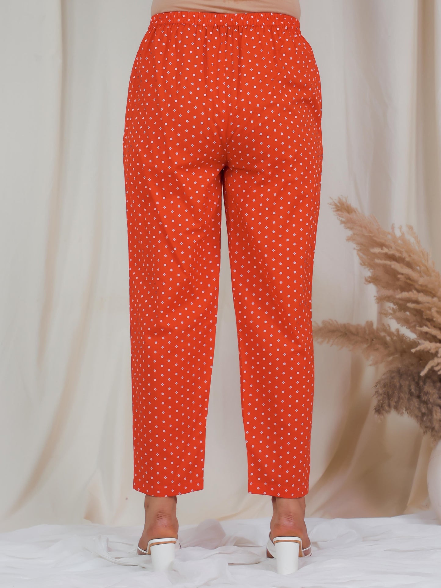 Soft Cotton Bandhani Orange Tapered Trousers