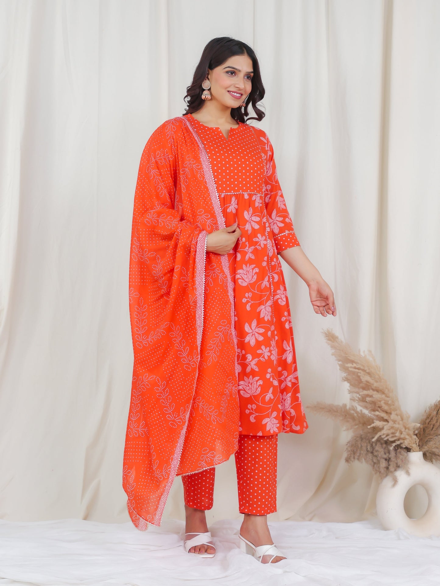 Cotton Voile Bandhani Orange Dupatta