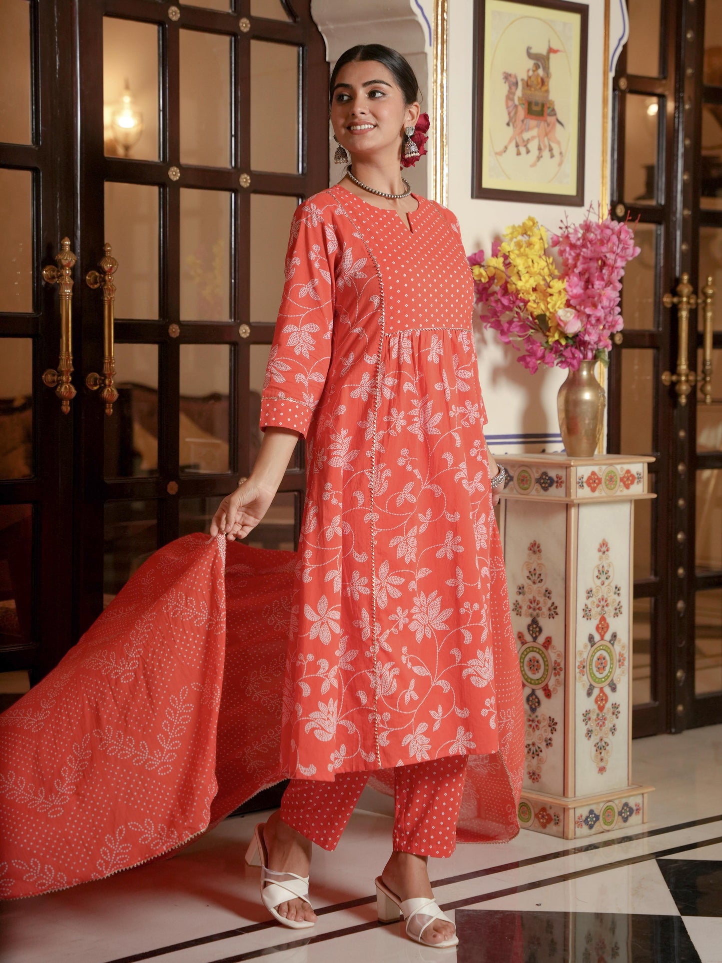 Cotton Voile Bandhani Orange Dupatta