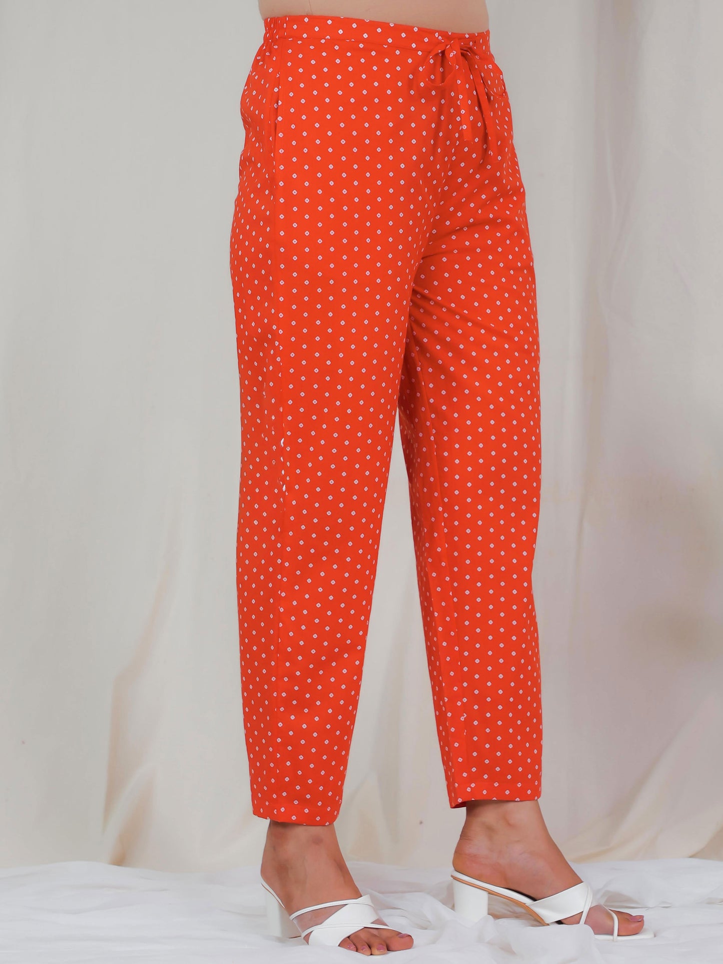 Soft Cotton Bandhani Orange Tapered Trousers