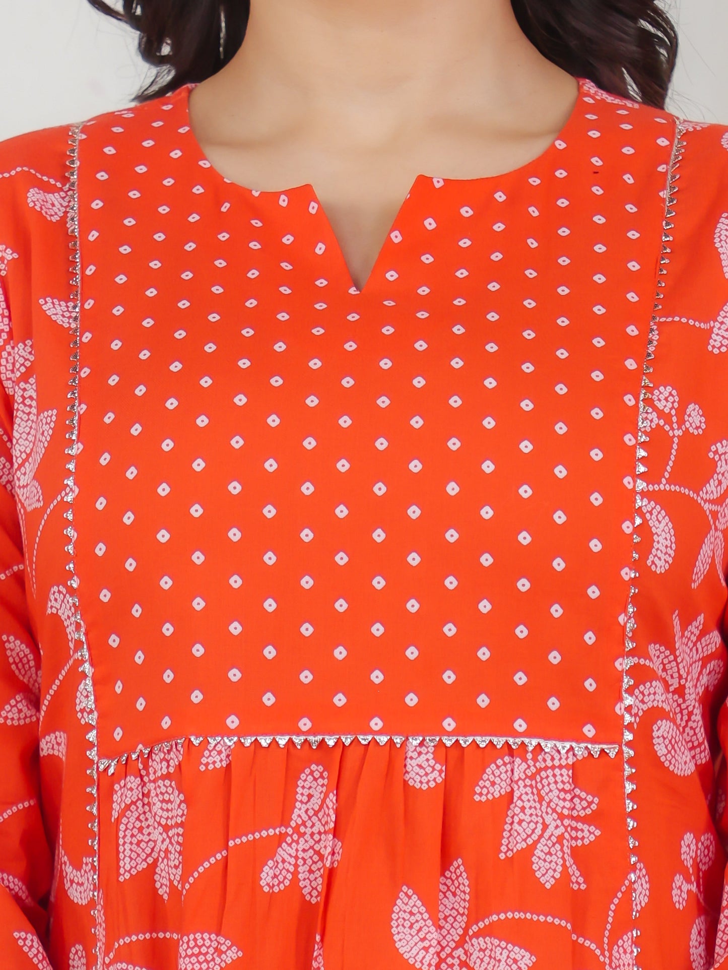 Soft Cotton Bandhani Flared Orange Kurta