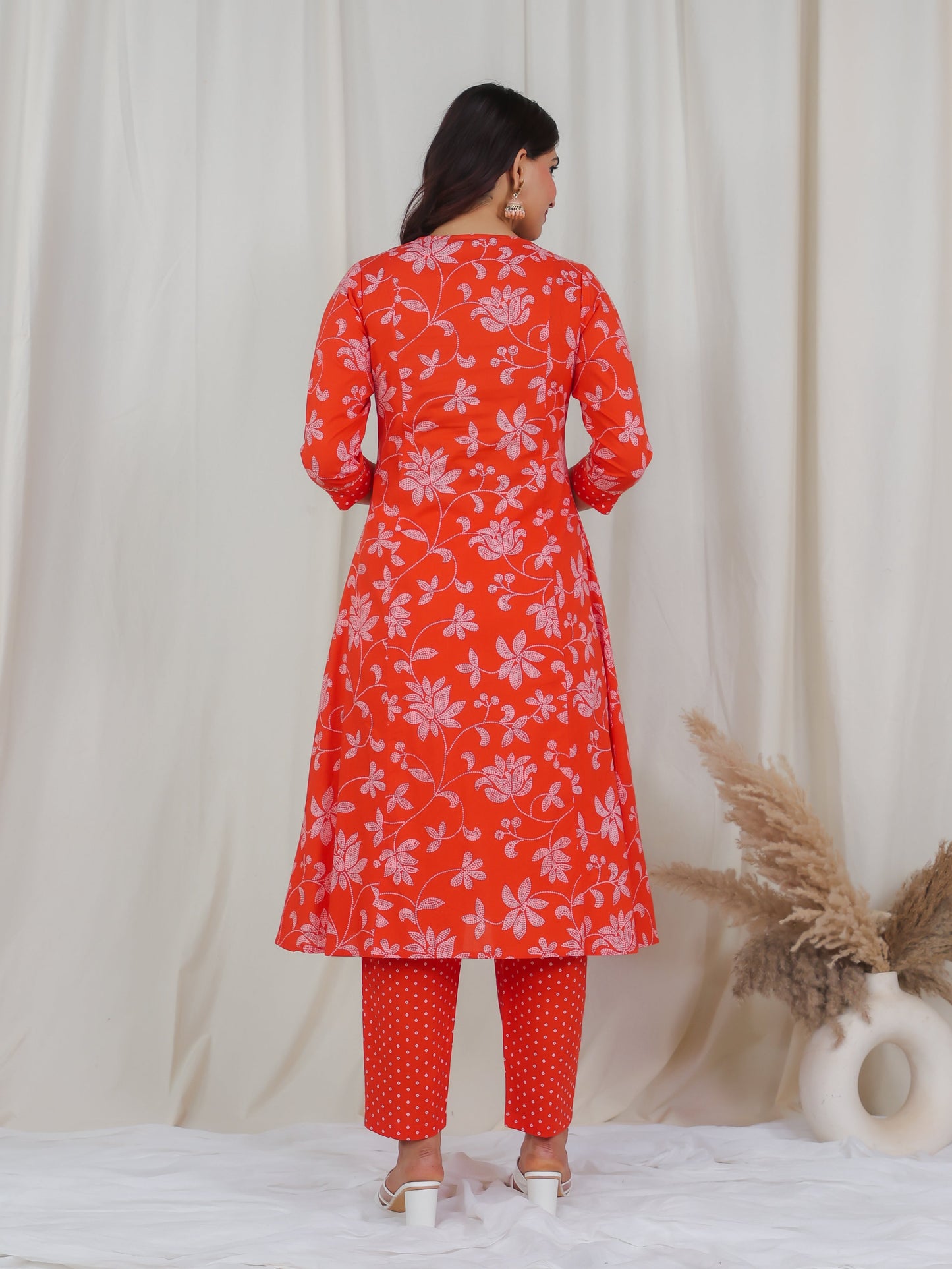 Soft Cotton Bandhani Flared Orange Kurta