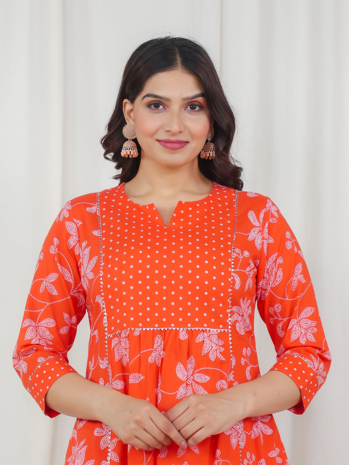 Soft Cotton Bandhani Flared Orange Kurta