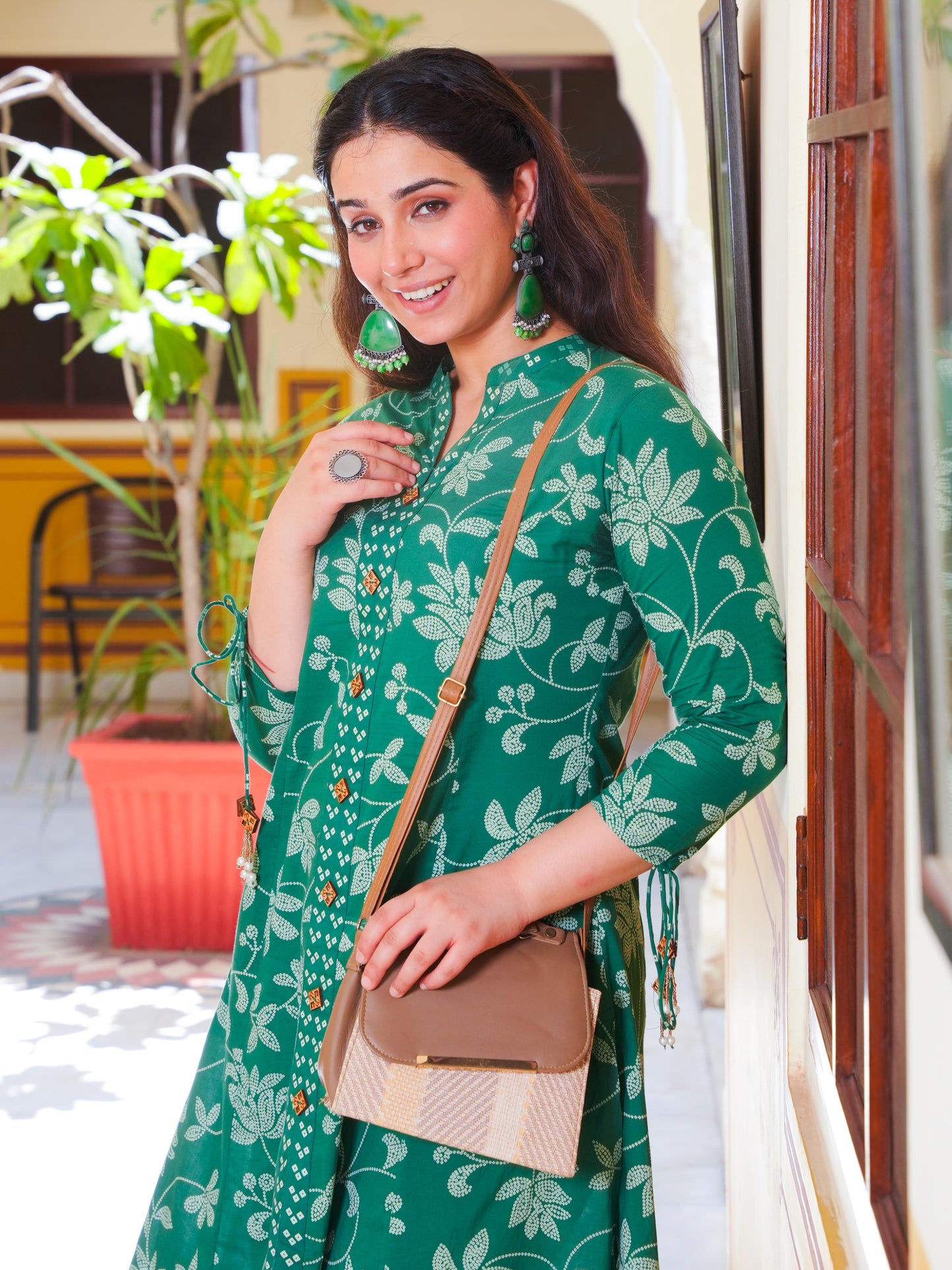 Soft Cotton Floral High Low Green Kurta